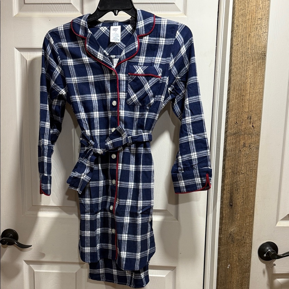 Lands' End Blue and White Plaid Pajama dress. Could use as a Robe